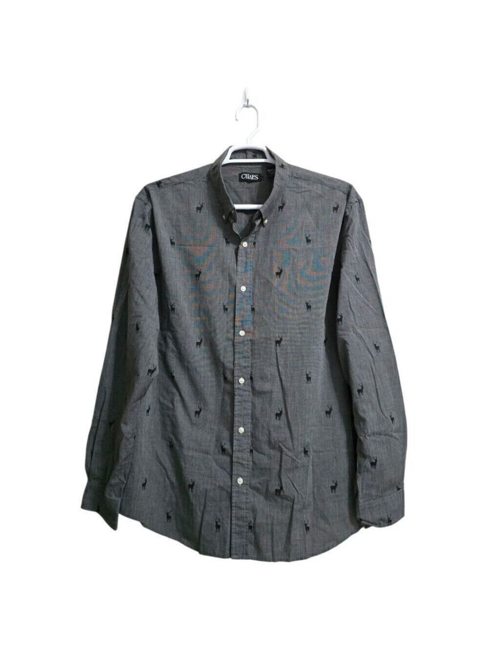 Chaps Gray Deer Buck Casual Button Down Shirt Sz XXL